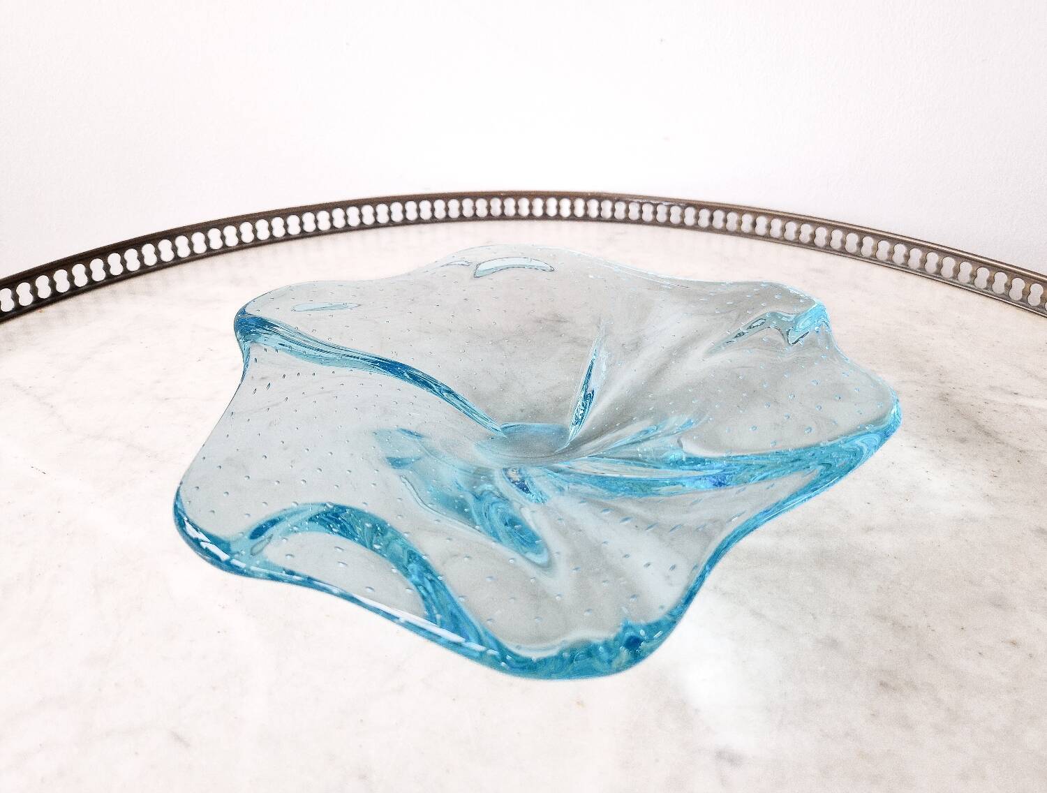 Vintage handcrafted Bullicante sky blue glass empty pocket