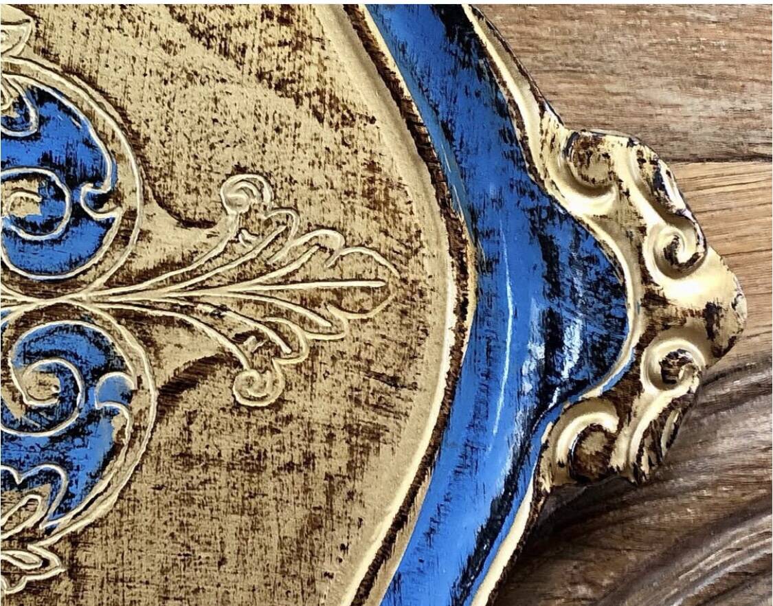 Ancien plateau Florentin bleu et or