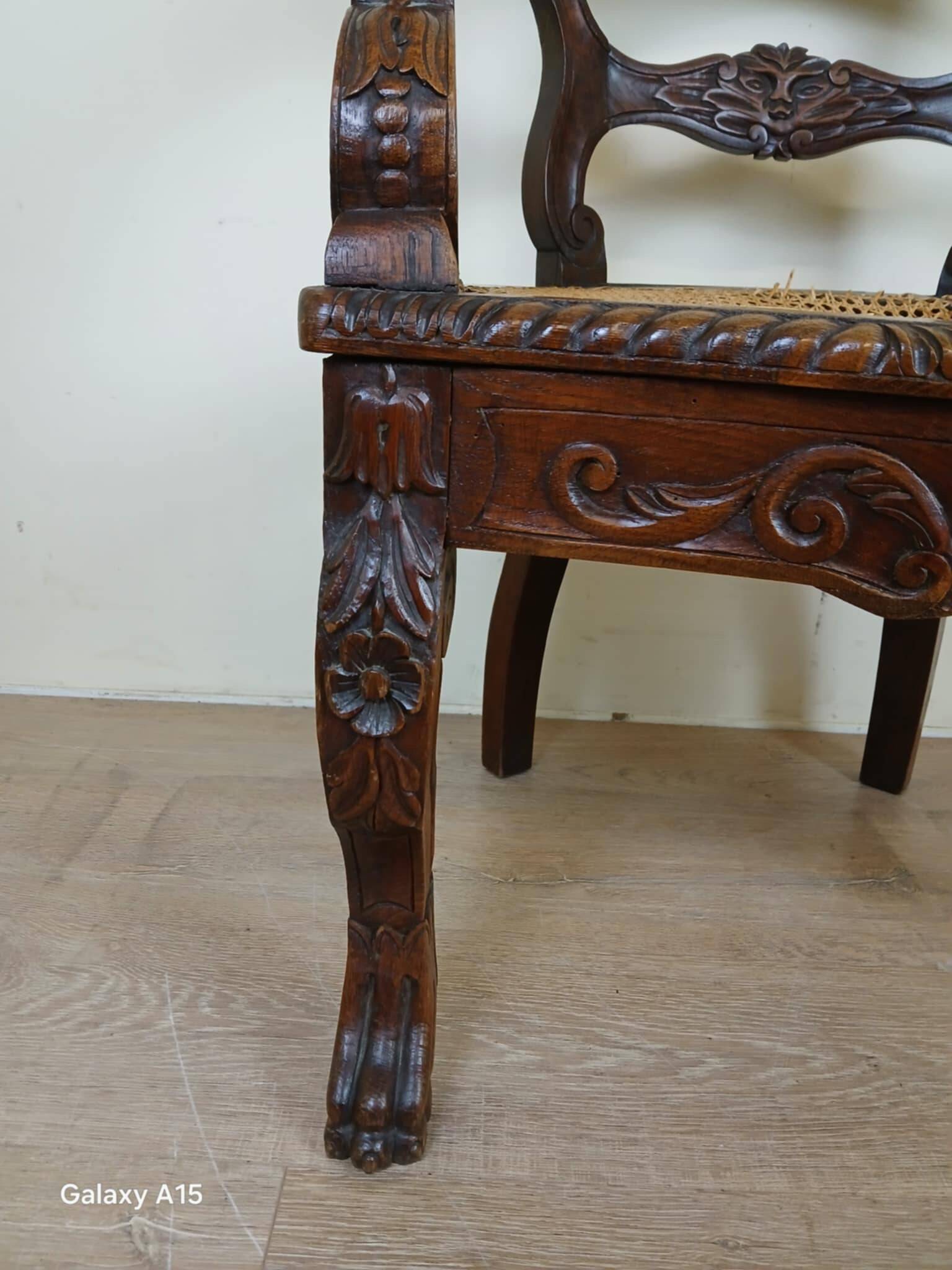 Renaissance style office chair in solid oak circa 1850
