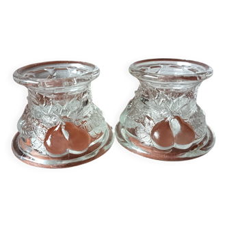 Paire bougeoirs double fonctions en verre transparent vintage, porte bougie