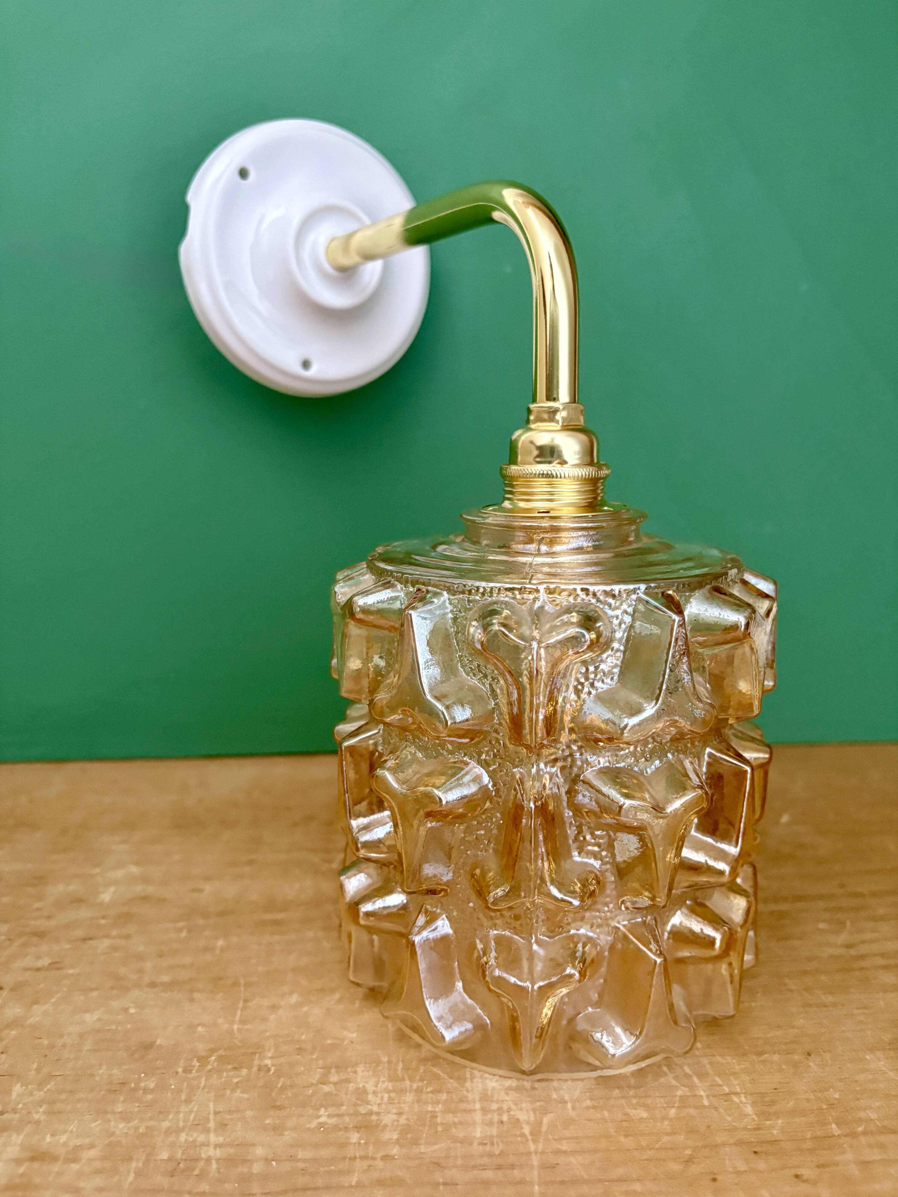 Vintage amber glass globe wall light