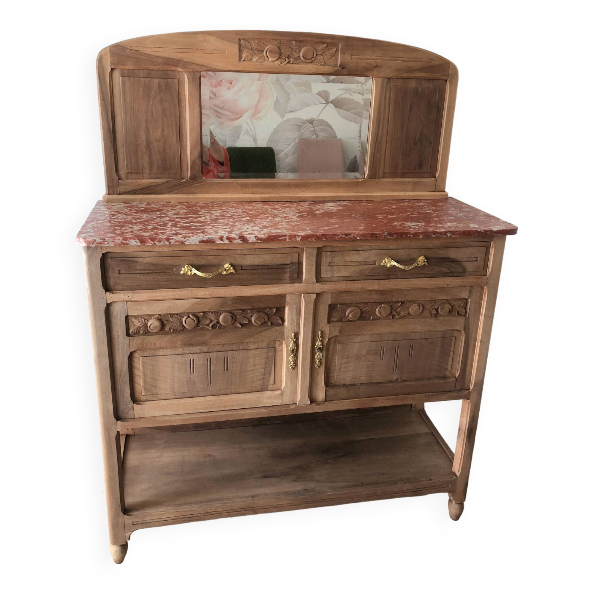 Vintage solid wood sideboard / serving trolley, Art Deco style