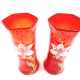 Pair of ruby red Legras enamelled vases