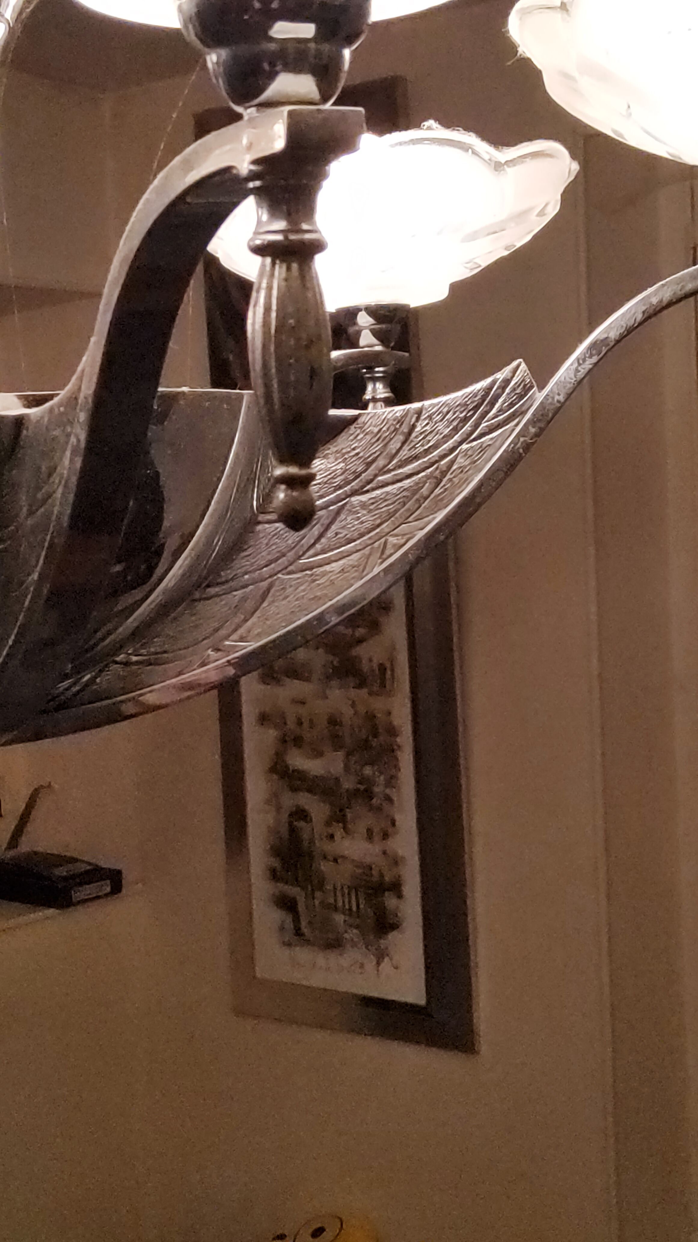 Art deco chandelier in chromed metal and glass 6 arms of lights