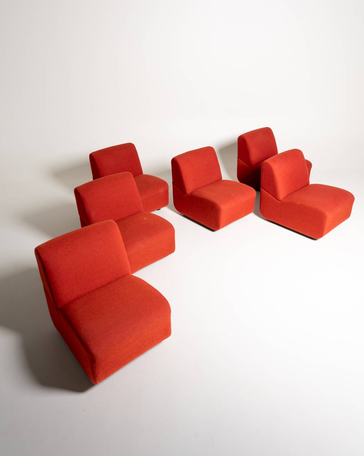 Modular Sofa in Red Fabric, Italy, 1970s