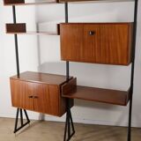 Vintage modular bookcase in wood and metal, Italy, 1960