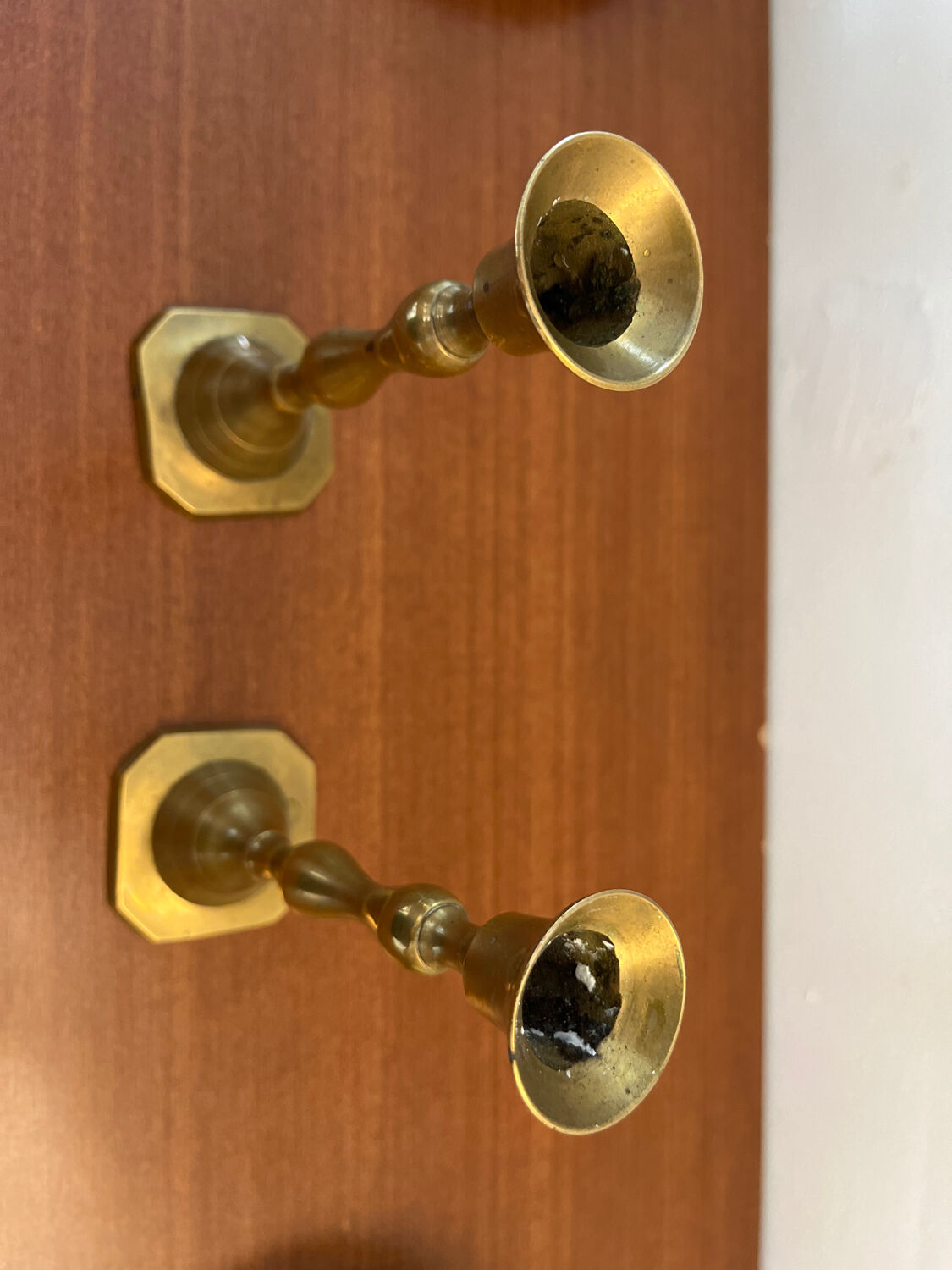 Pair of brass candle holders