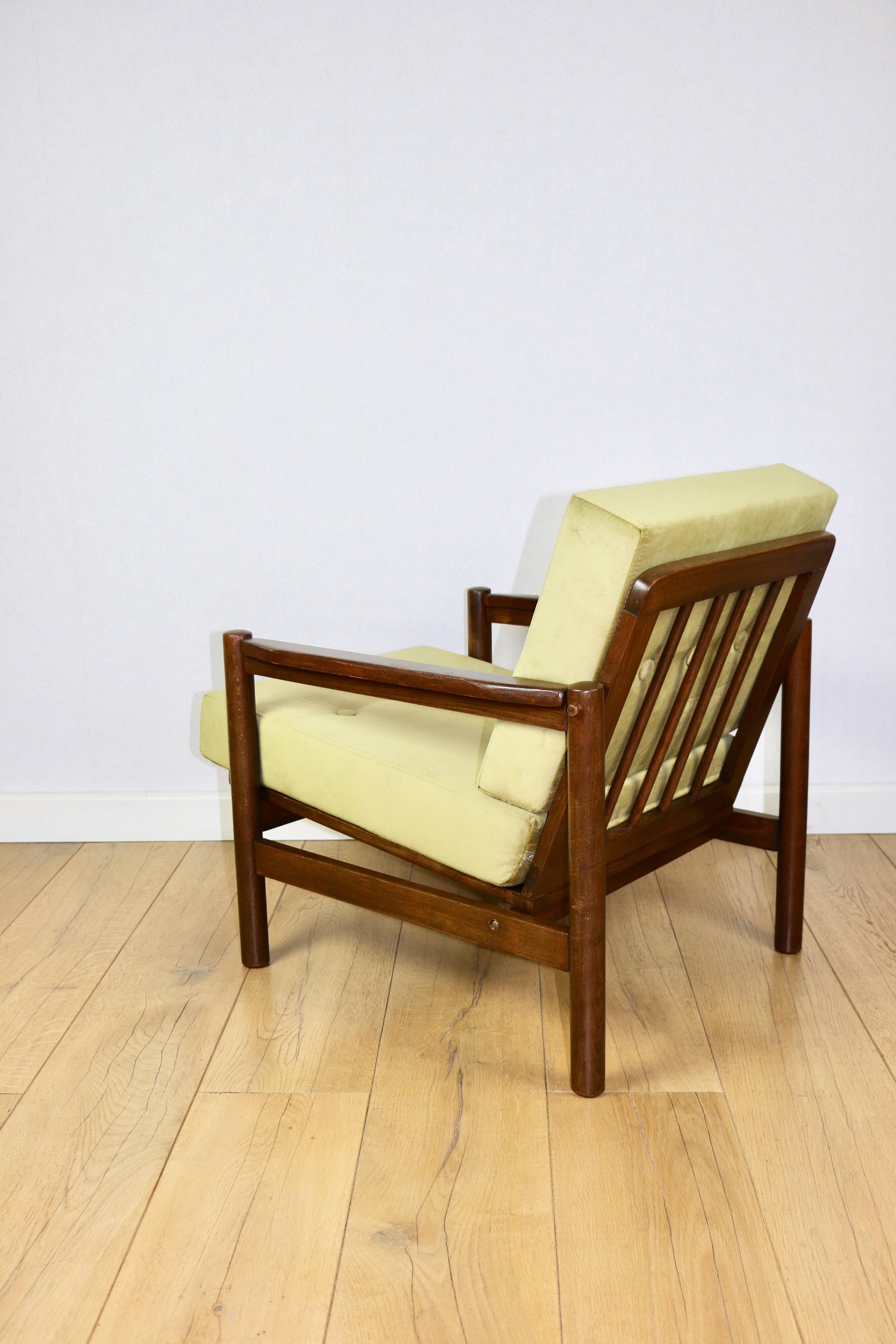 Wooden armchair designed by Z. Baczyk brown vintage olive - 3 pieces available