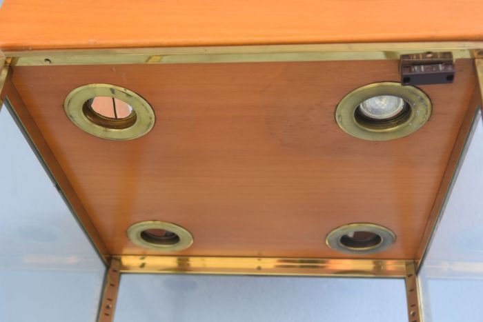 Brass and wood store window