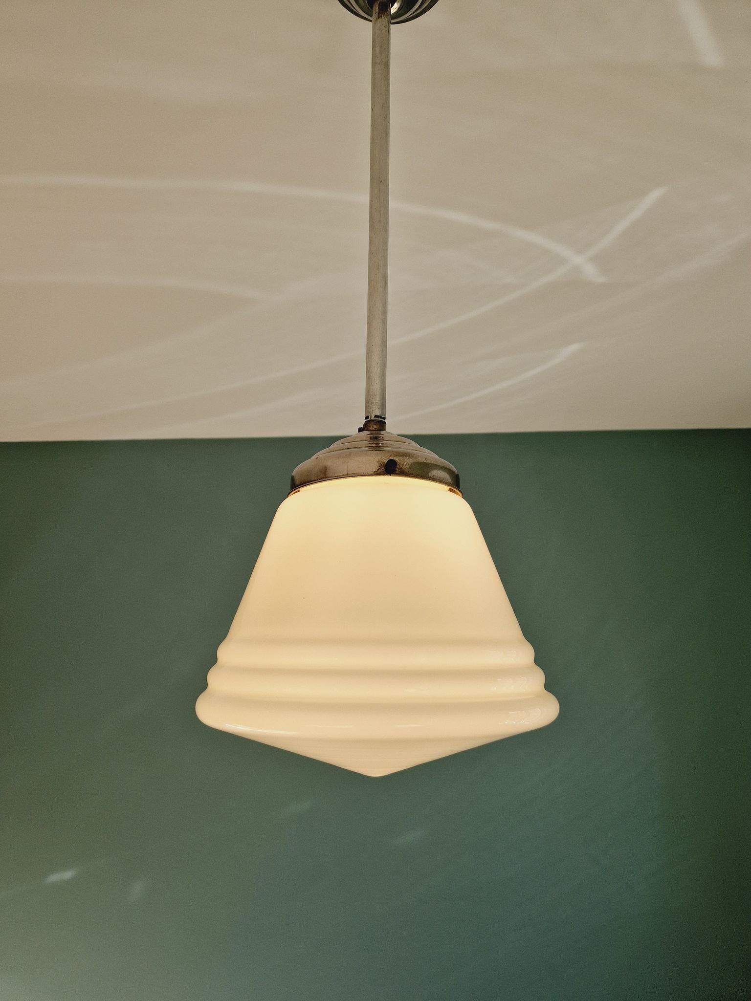 Art Deco pendant lamp in conical white opaline, 1920s-30s