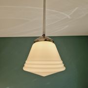 Art Deco pendant lamp in conical white opaline, 1920s-30s