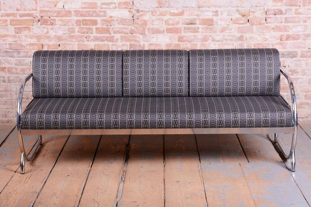 Bauhaus Sofa in Chrome and Fabric from Robert Slezak, Czech, 1930s