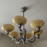 Art Deco chandelier in nickel-plated and opaline metal