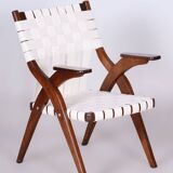 Fauteuil Art Déco restauré, par Jan Vaněk, chêne, coton, tchèque, années 1940