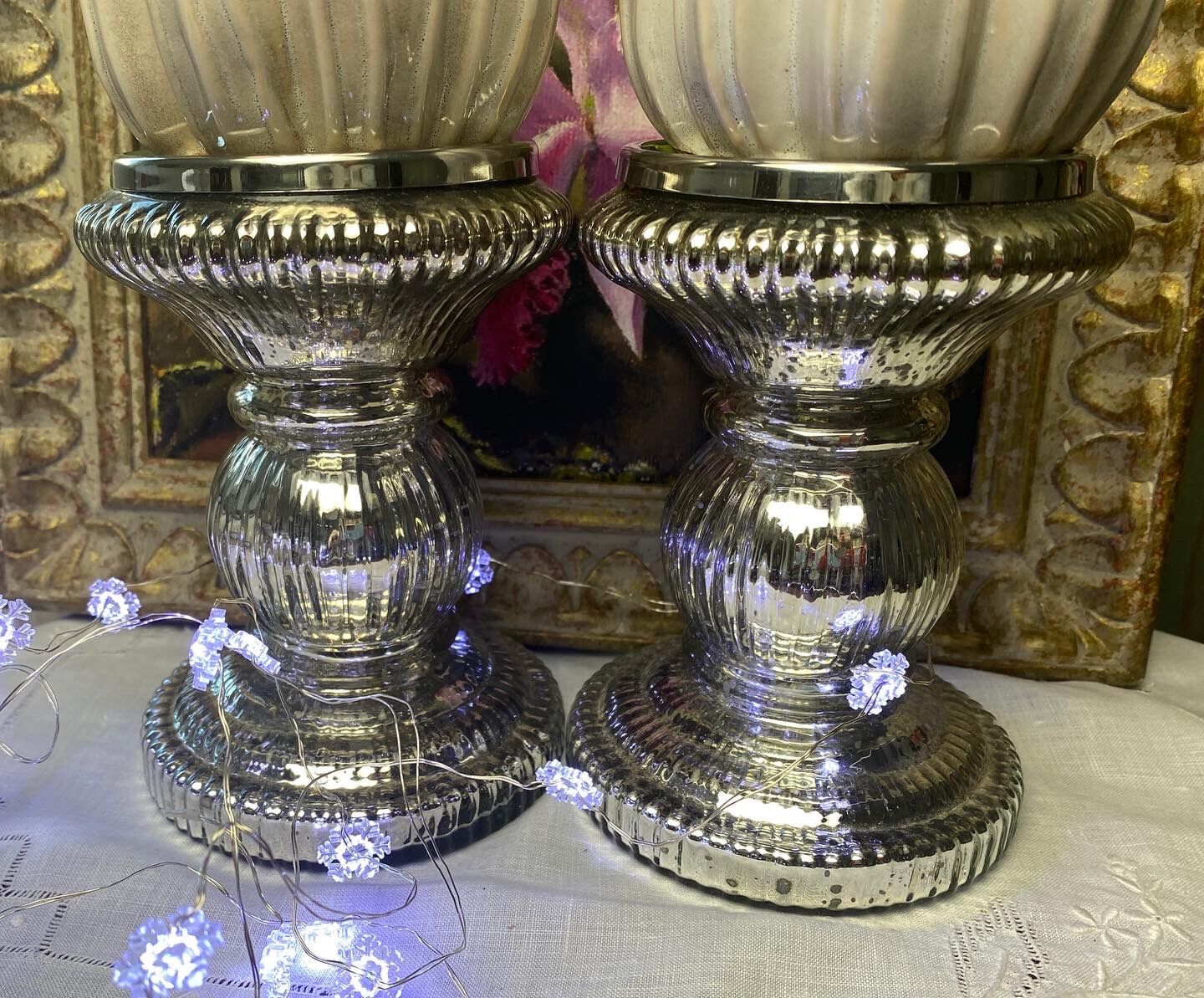 Set of 2 mercurized glass candle holders