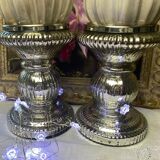 Set of 2 mercurized glass candle holders