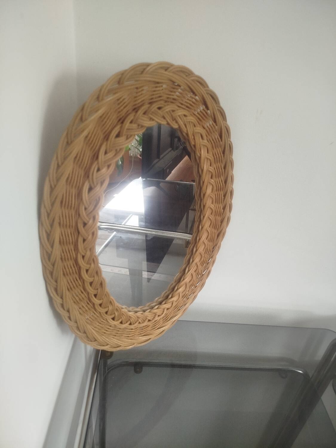 Vintage woven rattan mirror, 1970s
