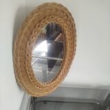 Vintage woven rattan mirror, 1970s