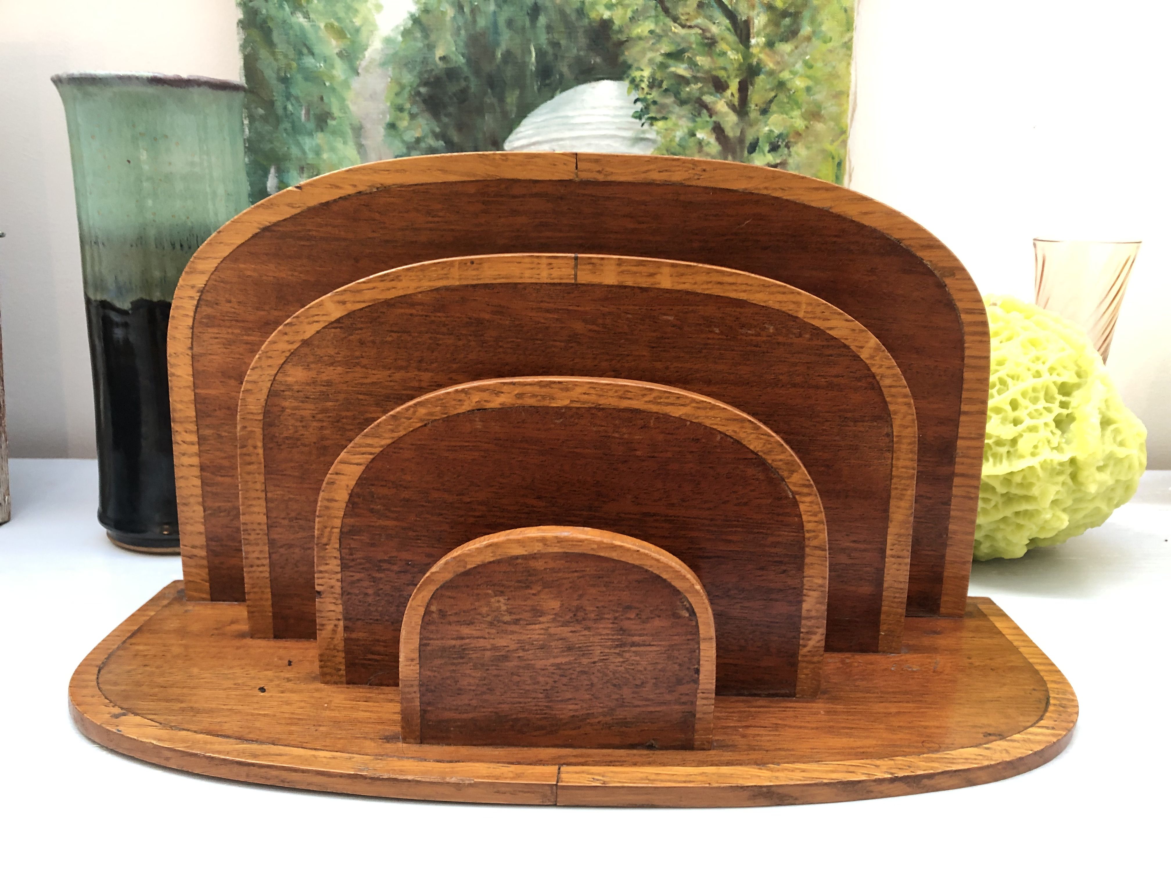 Former sorter of art deco desk in two-tone oak and mahogany wood