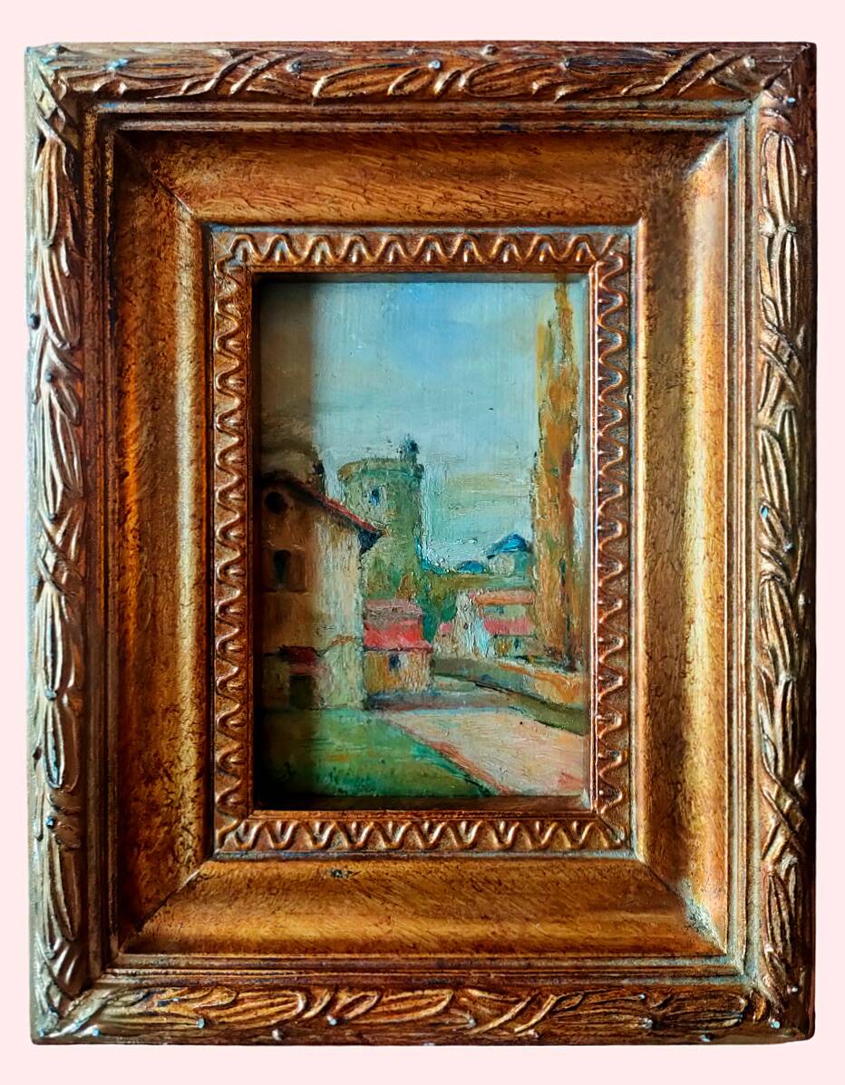 Painting signed hr. greitz? – oil on panel – view of a village