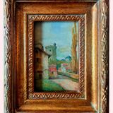 Tableau signé hr. greitz ?  – huile sur panneau – vue sur un village