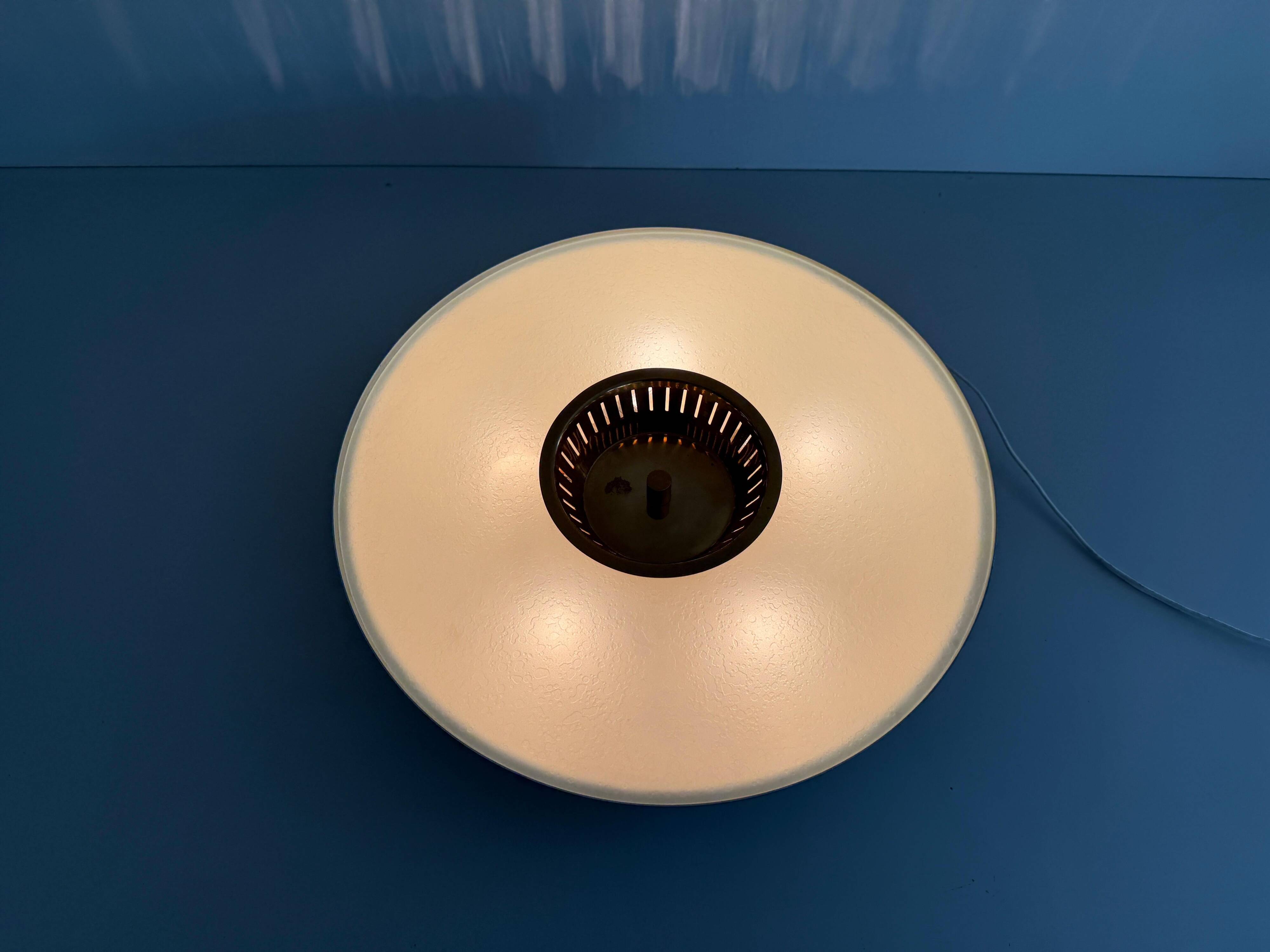Flush-mounted metal frame with dark blue glass, Attributed to Stilnovo, 1950s, Italy.