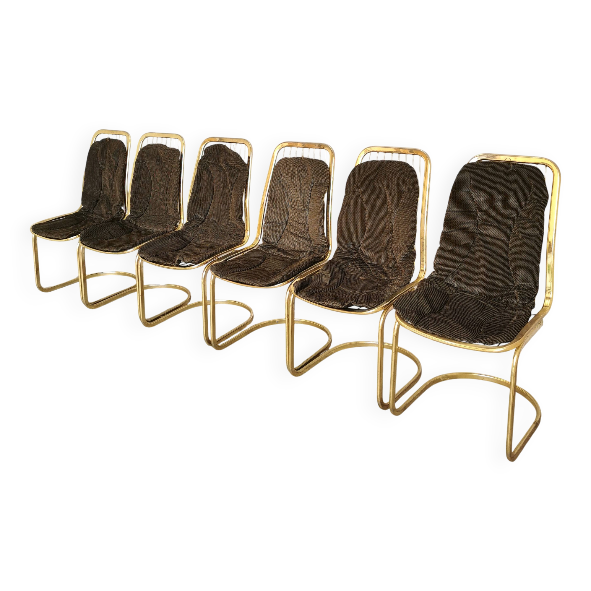 Set of 6 Vintage Gold Chrome Dining Chairs: Italian Mid-Century Design