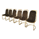 Set of 6 Vintage Gold Chrome Dining Chairs: Italian Mid-Century Design
