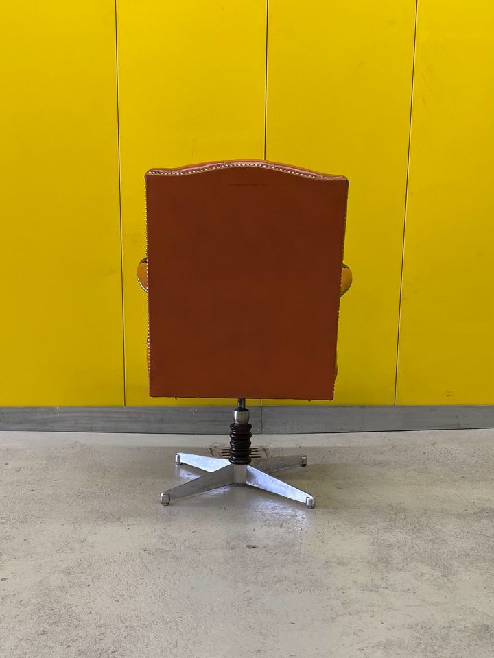 Vintage orange leather buttoned back gainsborough swivel desk chair from 1980