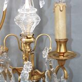 Pair of Louis XVI style gilded bronze & bohemian crystal sconces