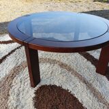 Teak coffee table and smoked glass from the 70s
