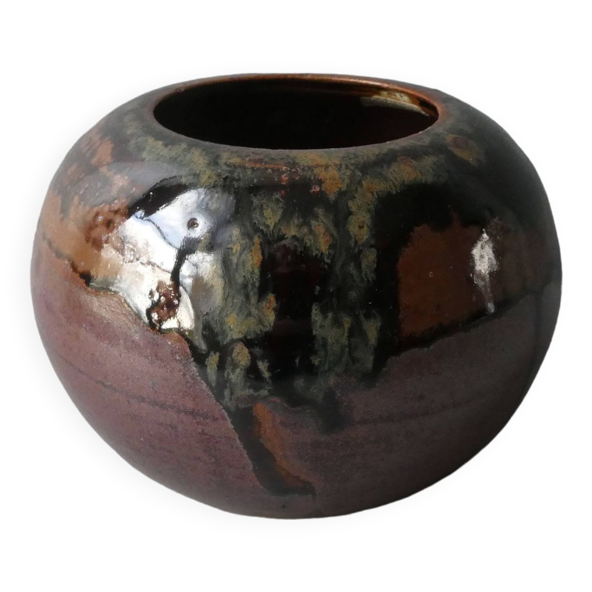 Sandstone ball vase signed Yves Remond