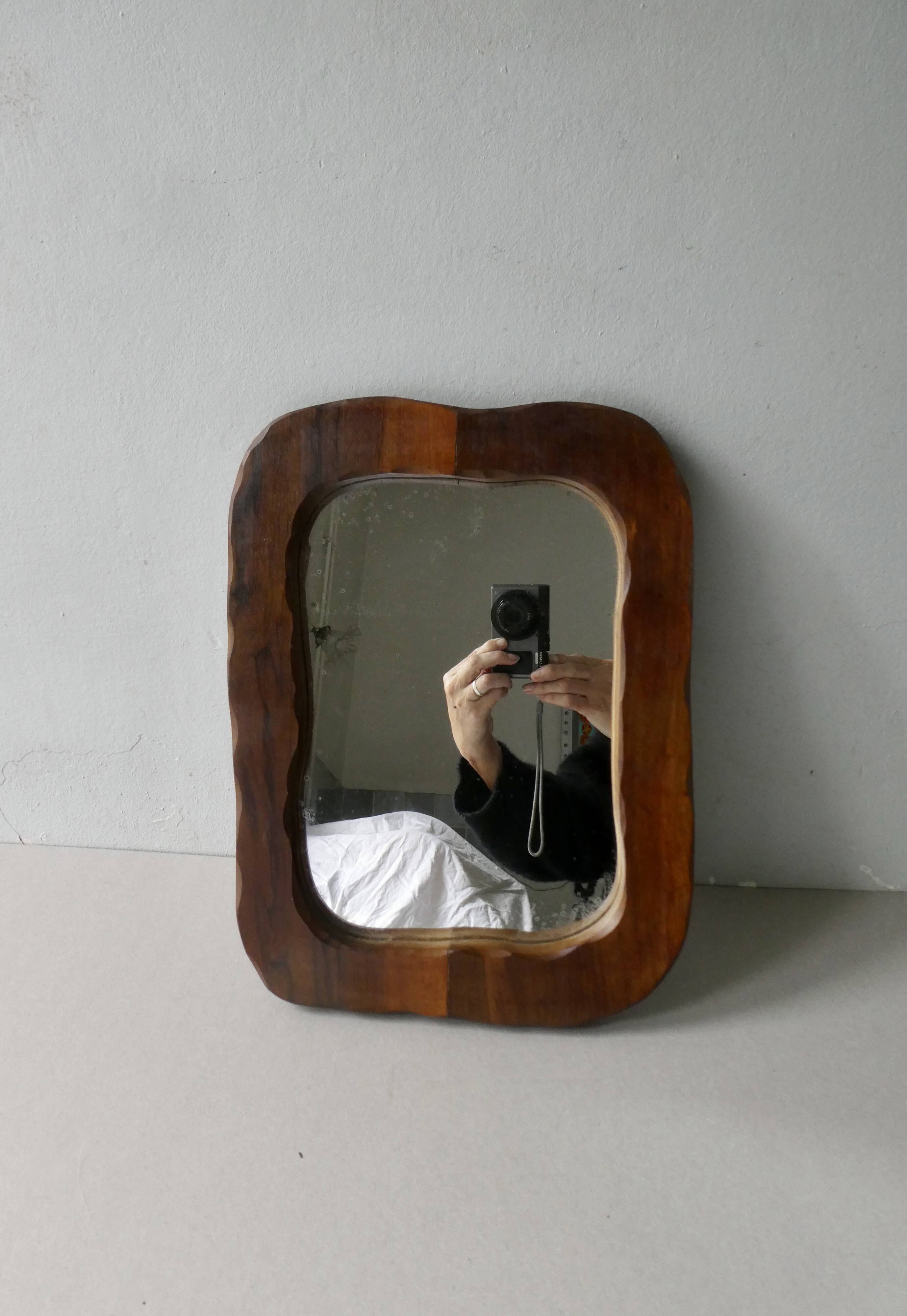 Free-form mirror in solid wood, vintage