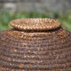 Old basket with lid, burgundy straw and bramble, woven basket, interior decoration