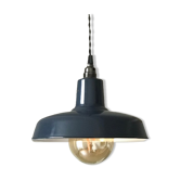 Suspension enamelled lampshade navy blue industrial