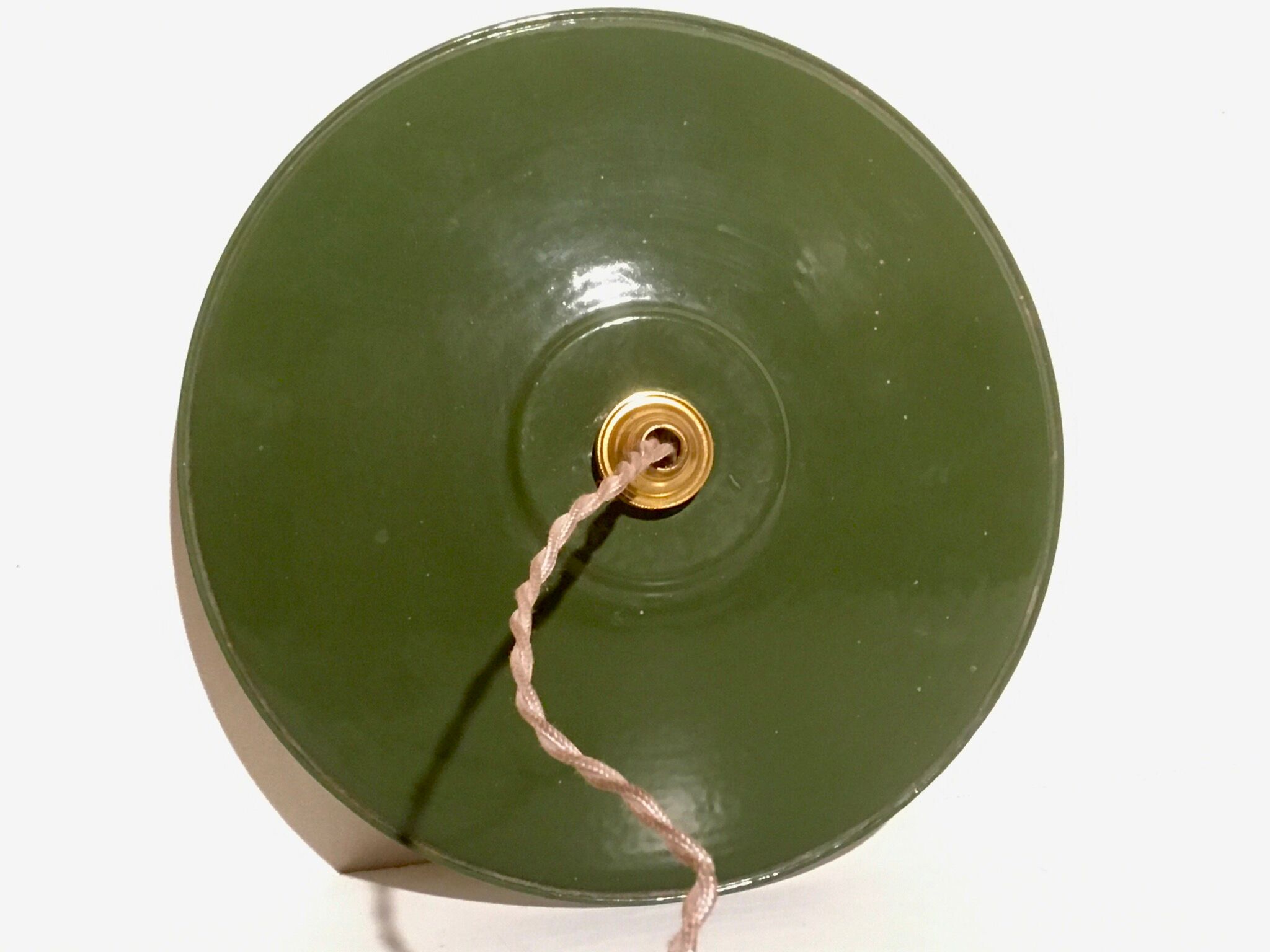 Industrial hanging lamp with green and white enamelled tin blinds