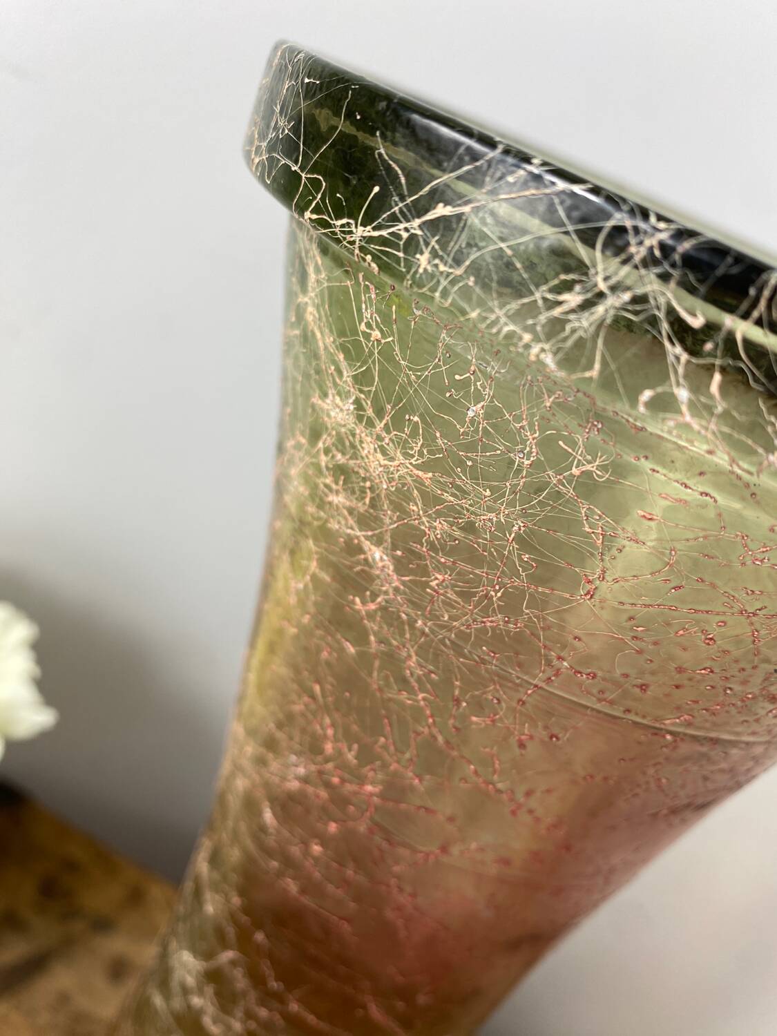 Large cracked glass vase