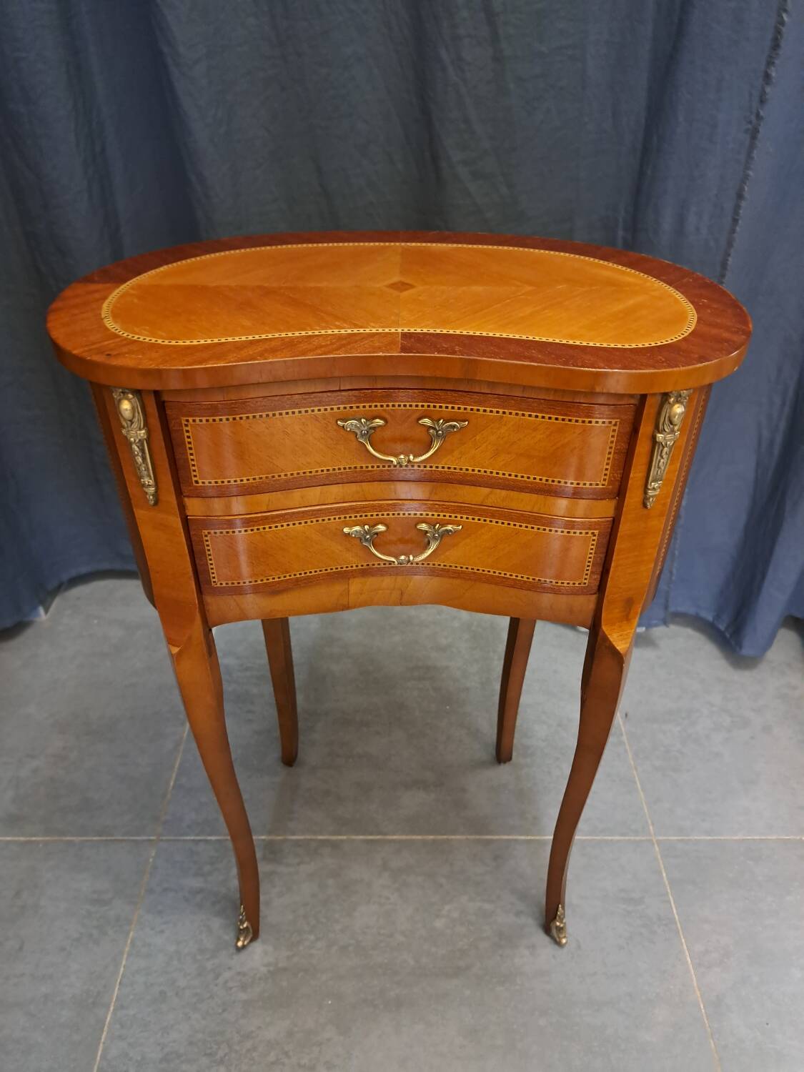 Louis XV style marquetry kidney bedside table