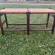 Two-seater straw bench, French rural style, wood and rush, early 20th century.