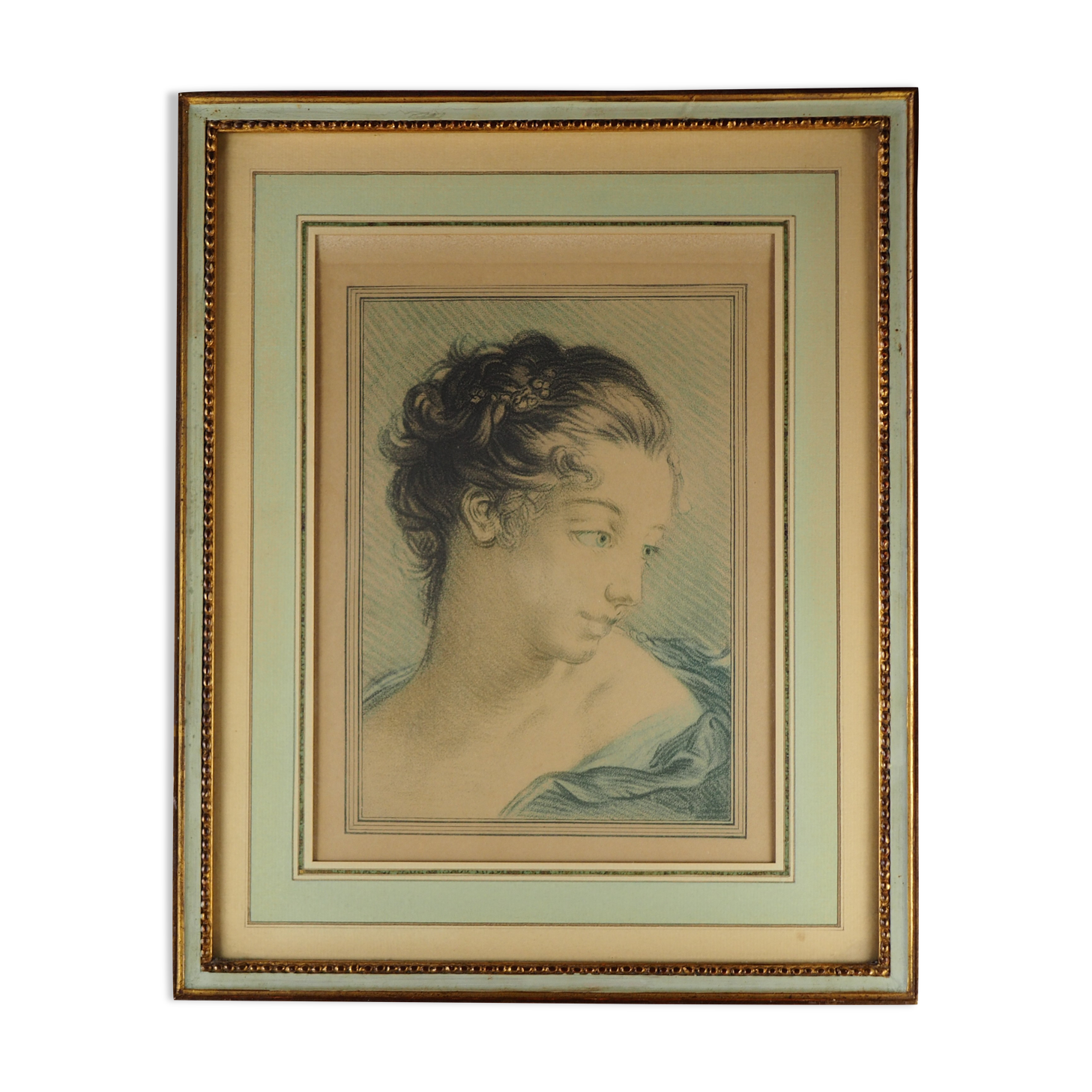 Portrait of a woman after François Boucher - chromolithography of Louis Marin Bonnet - XVIIIth