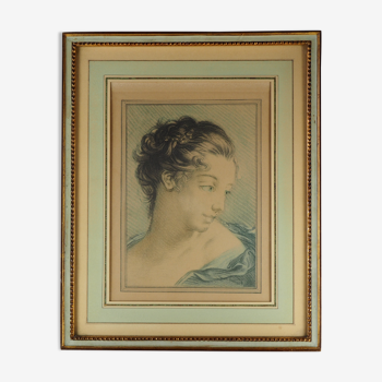 Portrait de femme d'après François Boucher - chromolithographie de Louis Marin Bonnet - XVIIIème