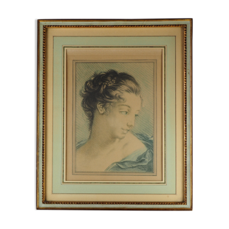 Portrait of a woman after François Boucher - chromolithography of Louis Marin Bonnet - XVIIIth