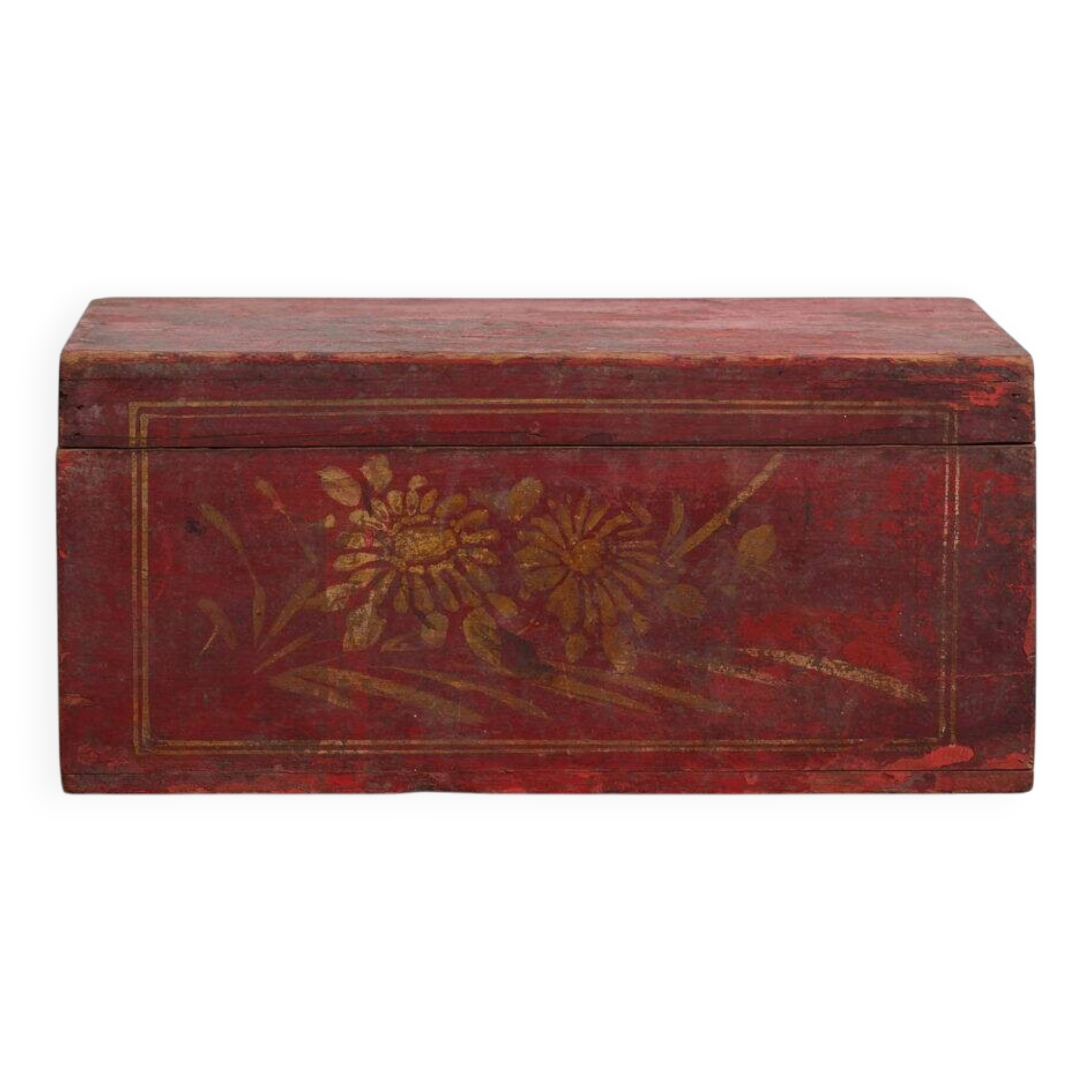 Small ancient garnet red chest (c.1900) #43