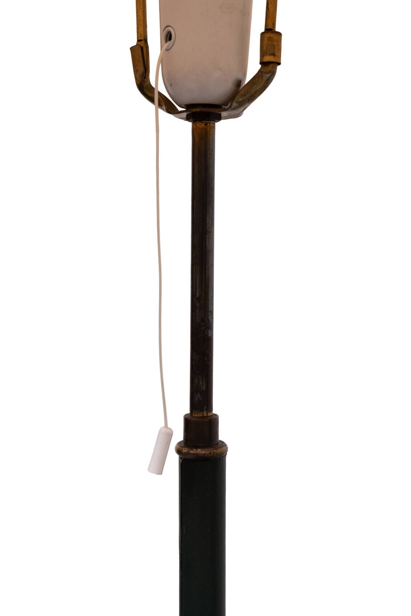 Classic Green Leather rapt floor lamp with shade 1950s France