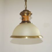 French Vintage "Louisiane" Brass & Wood Pendant Lamp - Hanging Light