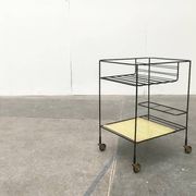 Minimalist perforated metal serving trolley in mid-century style, 1960s.