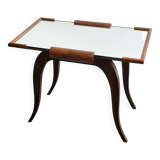 Art deco side table in mirror & walnut 1940