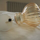 Striated pear-shaped pendant light, in smoked glass