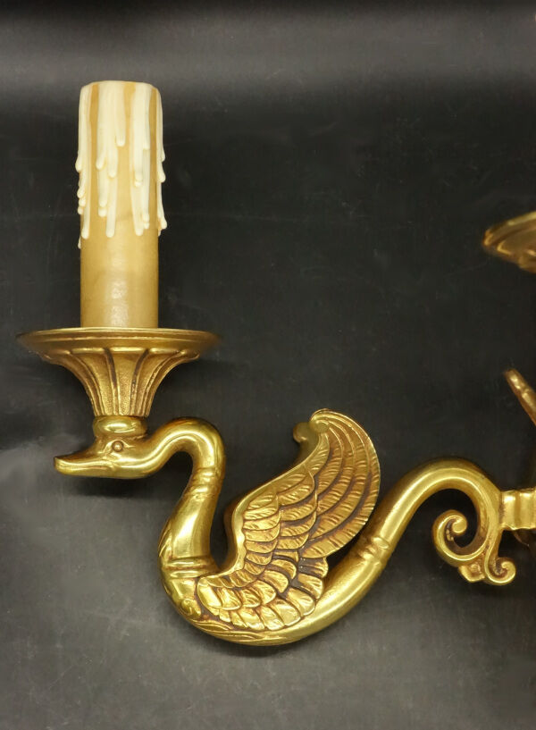 Pair of empire style swan sconces - petitot
