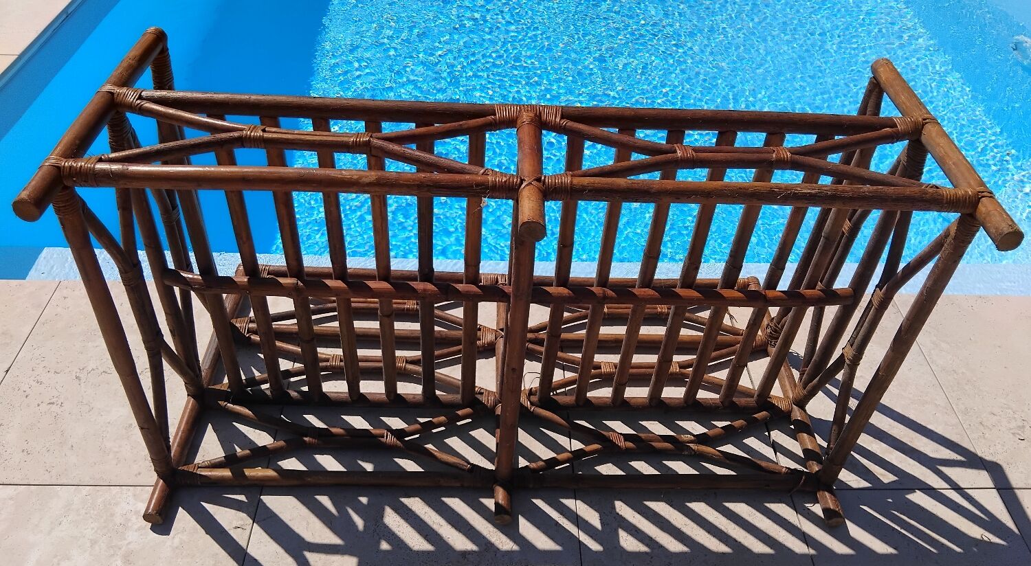 Vintage wooden garden furniture set with a bench and an armchair